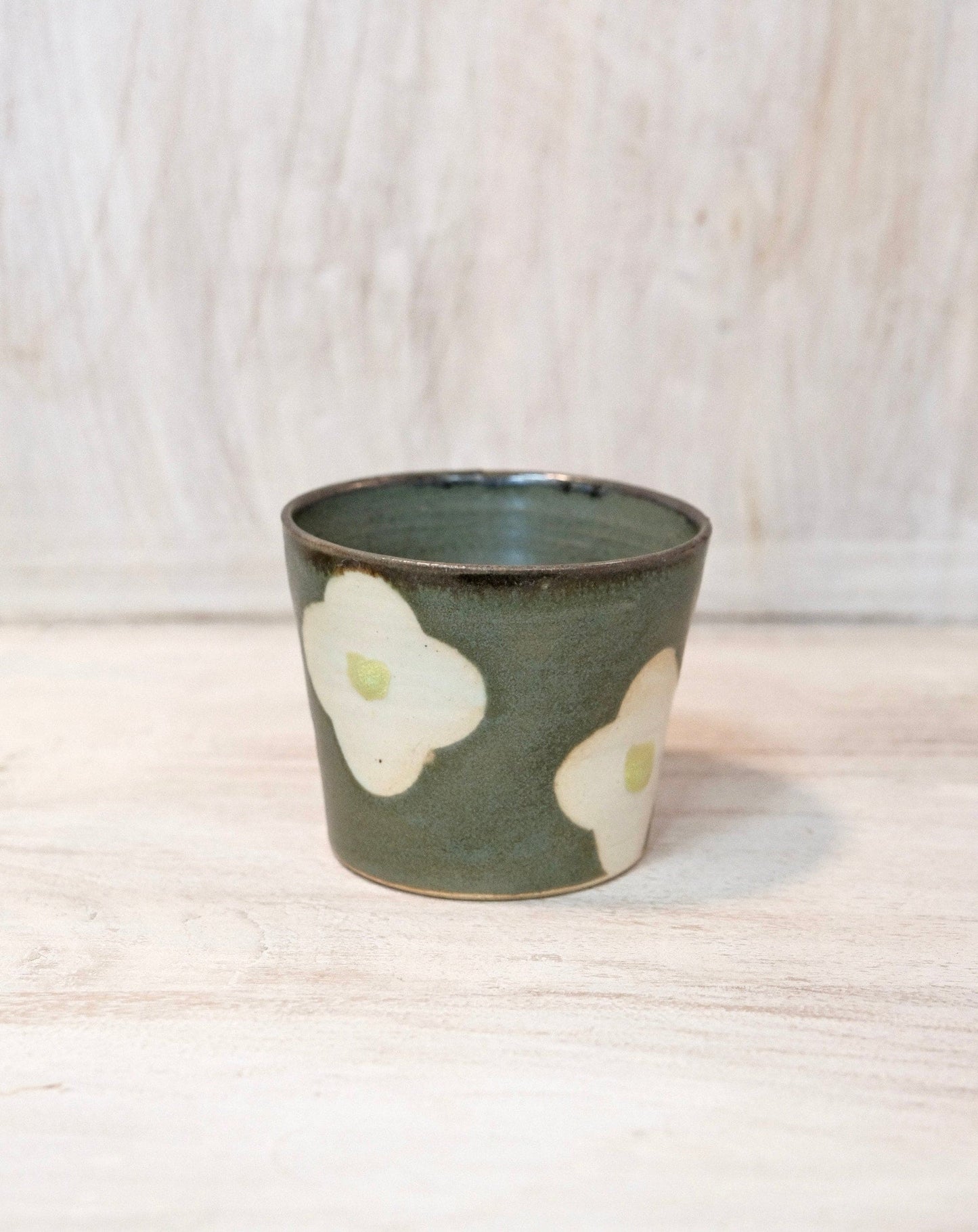 Makiko Sato-佐藤 牧子 Handmade Ceramic Choko (Green Flower)