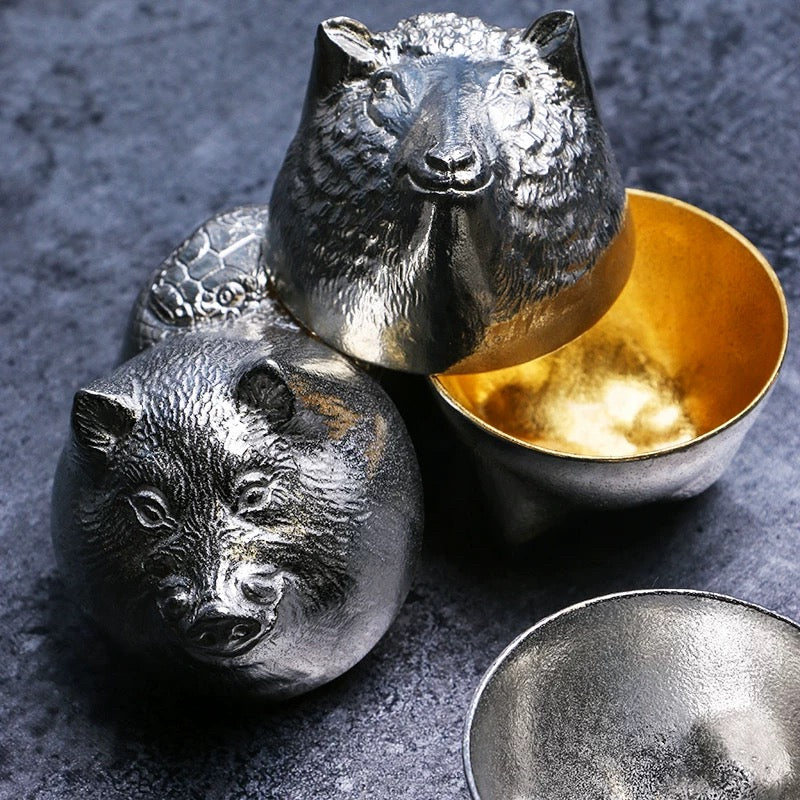 能作Nousaku 100% Tin Sake cup GUINOMI Zodiac Dragon Gold leaf 50cc (Gift Box)