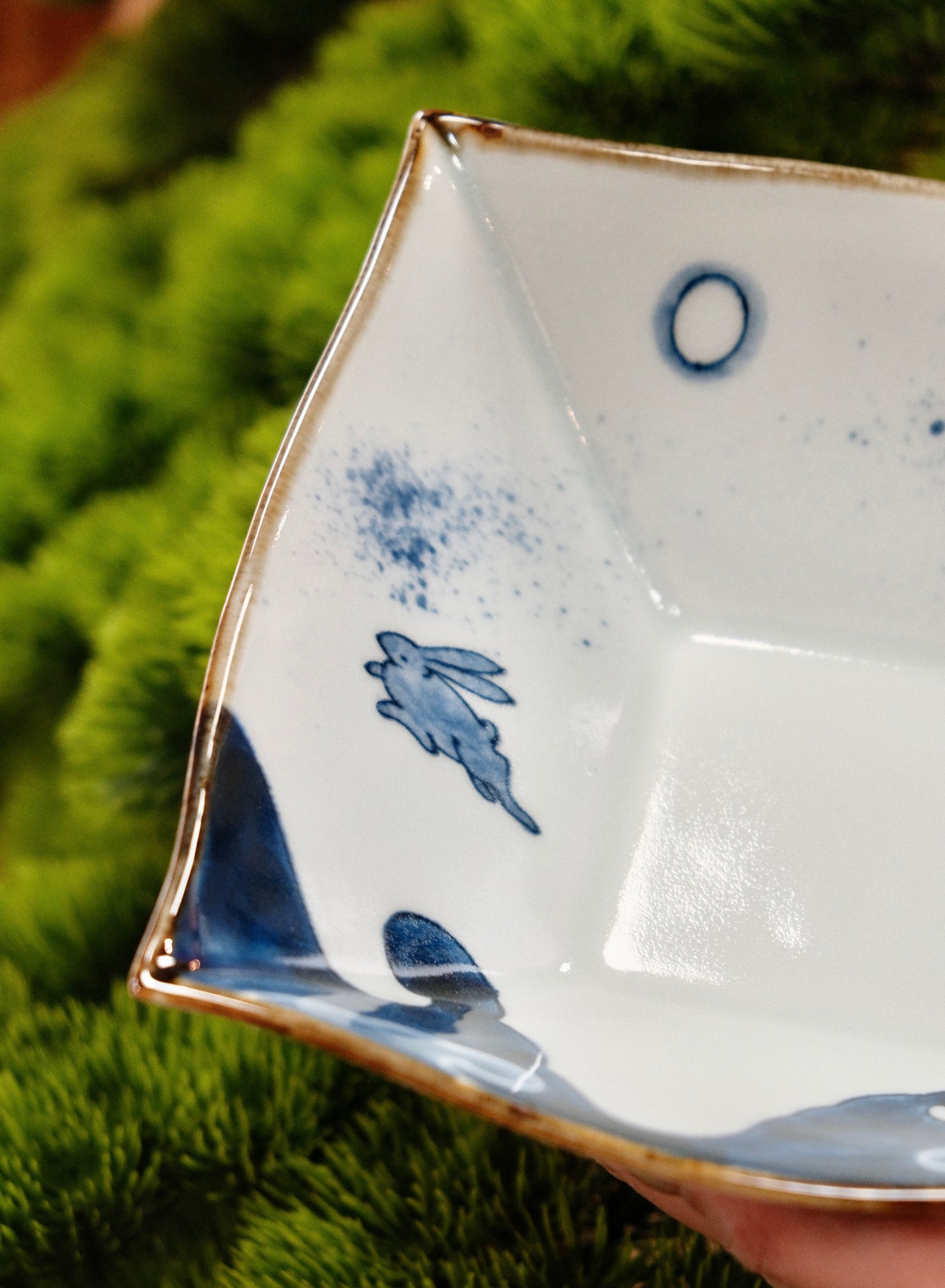 Arita Yaki Sometsuke Blue and White Handmade Large square Bowl (Rabbit)