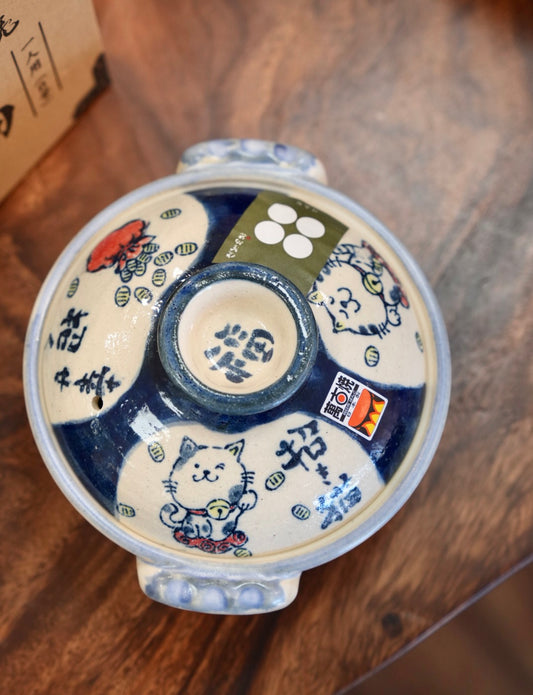 Japan Bankoware Saji Pottery Luky beckoning Cat Donabe No.6 (1-2people)