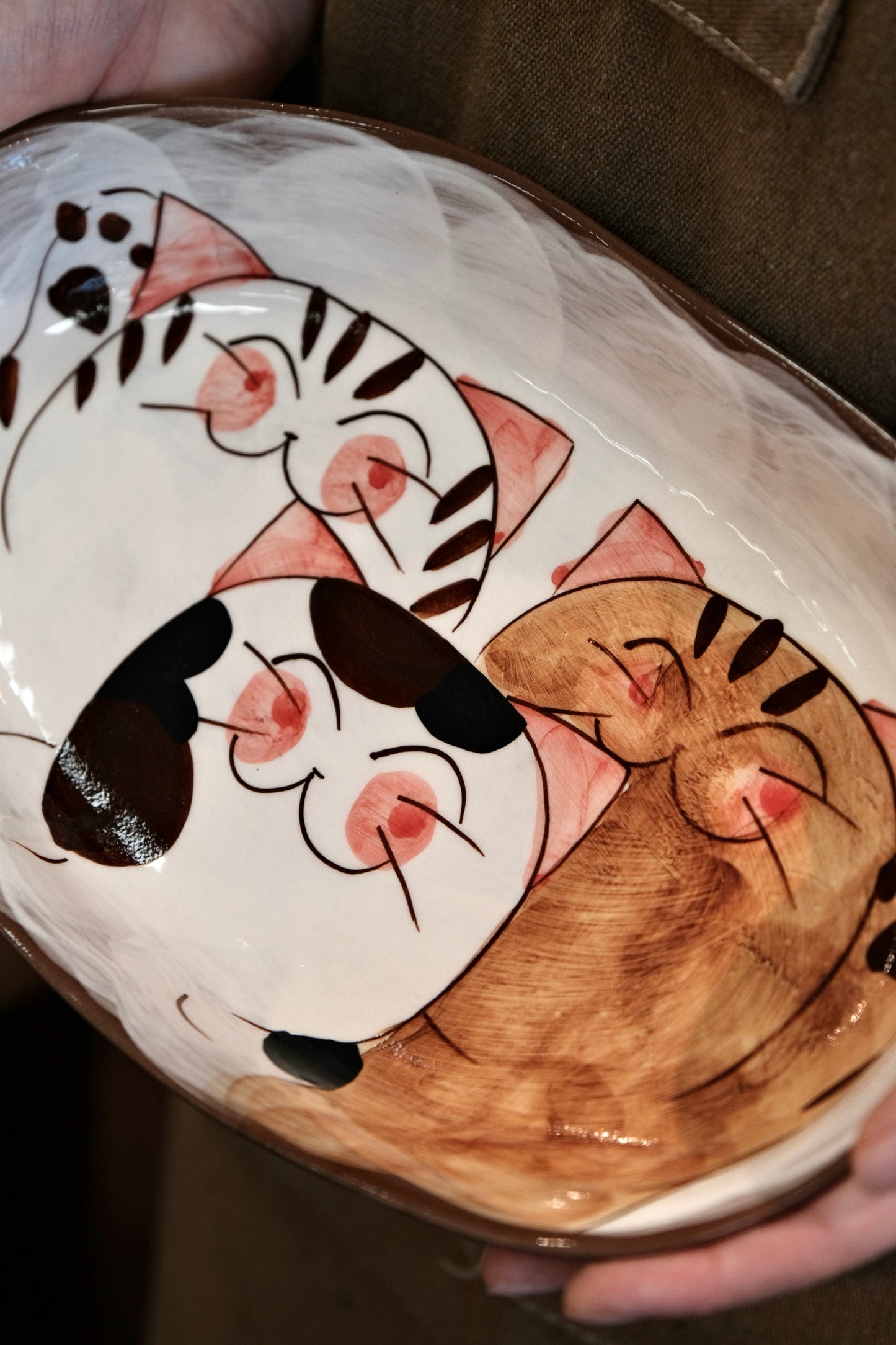 Hasami ware Handcraft Cat Oval Plate Large Size