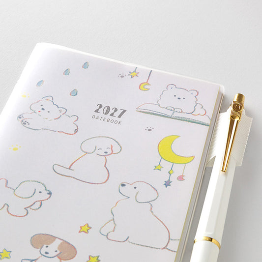 MIDORI Pocket Diary Slim 2027 Dog cover detail with pen holder