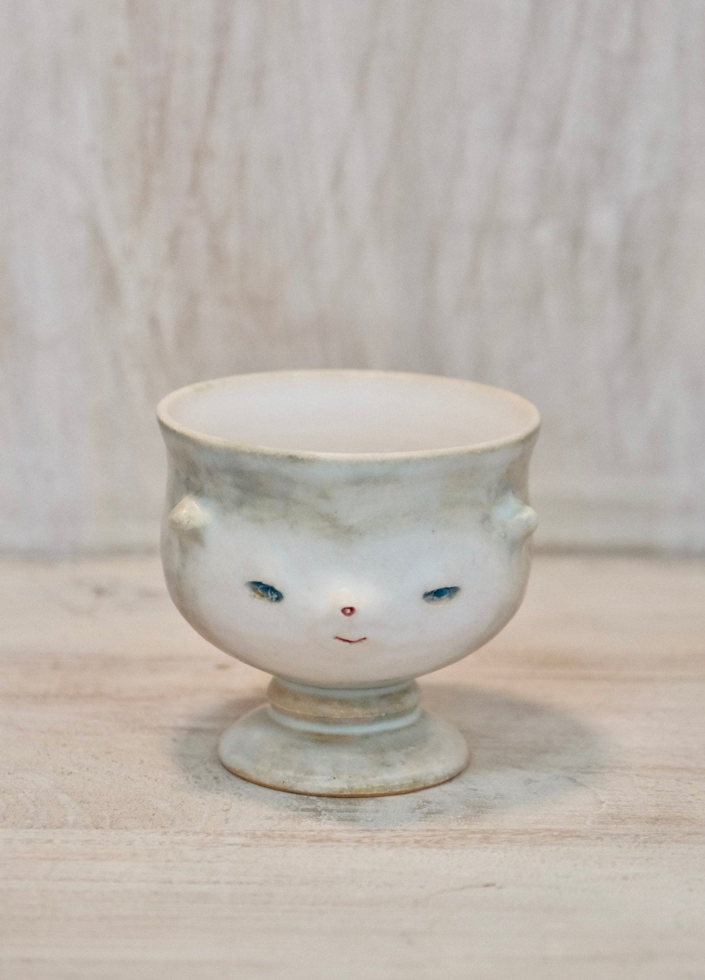 Koizumi Chiharu-こいずみ ちはる Handmade Ceramic Face goblet #1