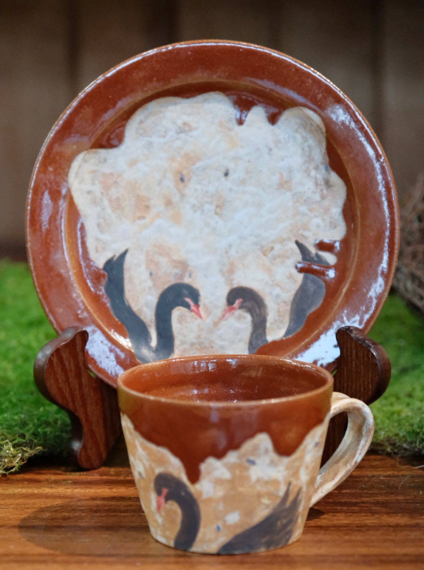 2025 Artisans-森安幸代 Acne Pottery Studio Handmade Swan Cup and Saucer