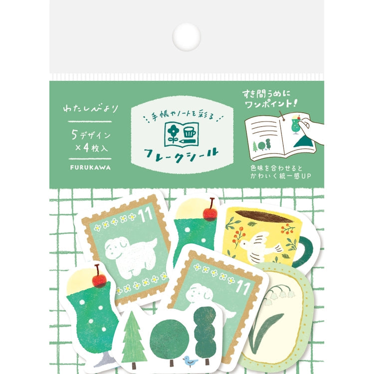 Furukawa Shiko Watashi-biyori Washi Flake Stickers – Green