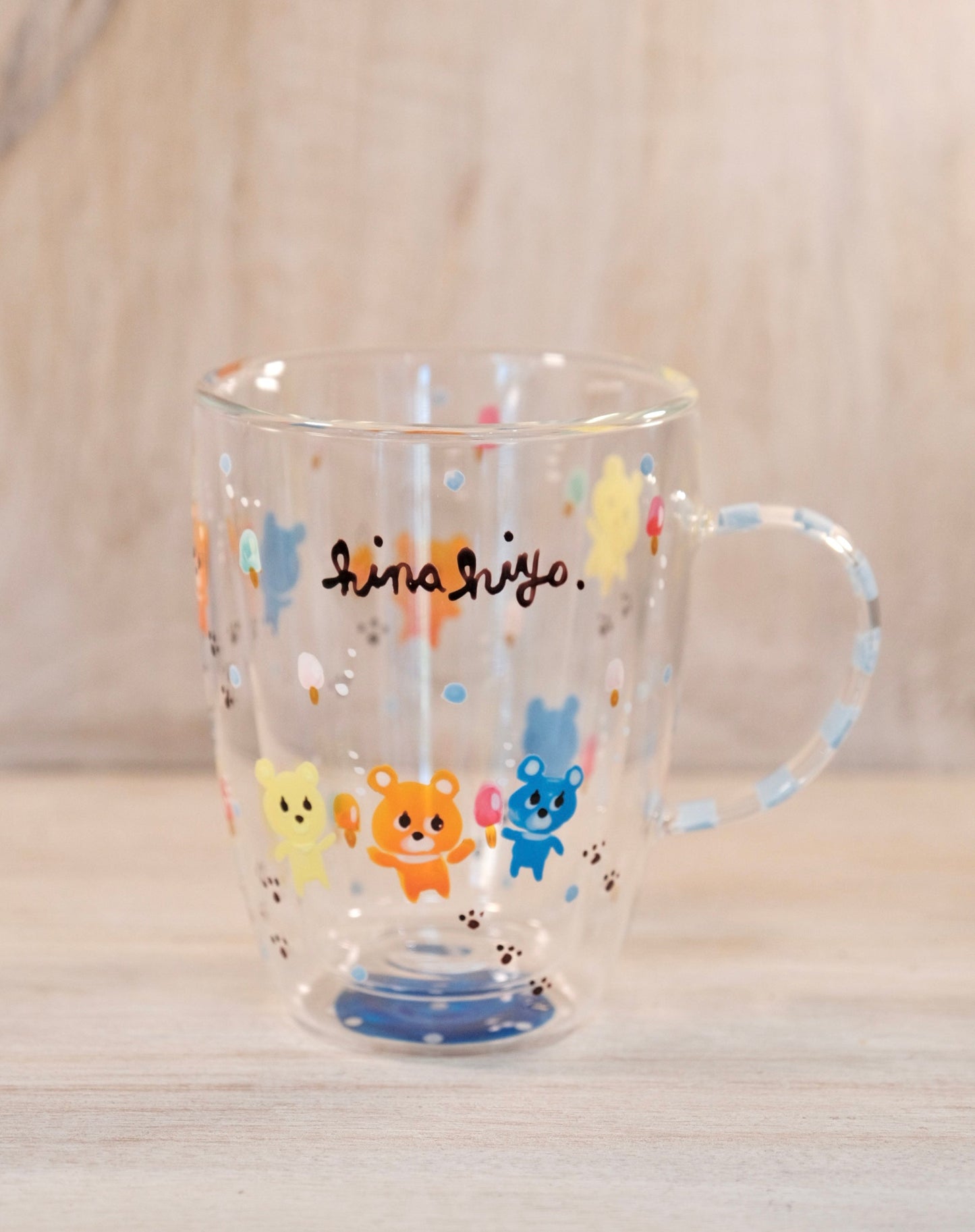 Hina Hiyo Club Hand-drawn Double Wall Glass Mug #2
