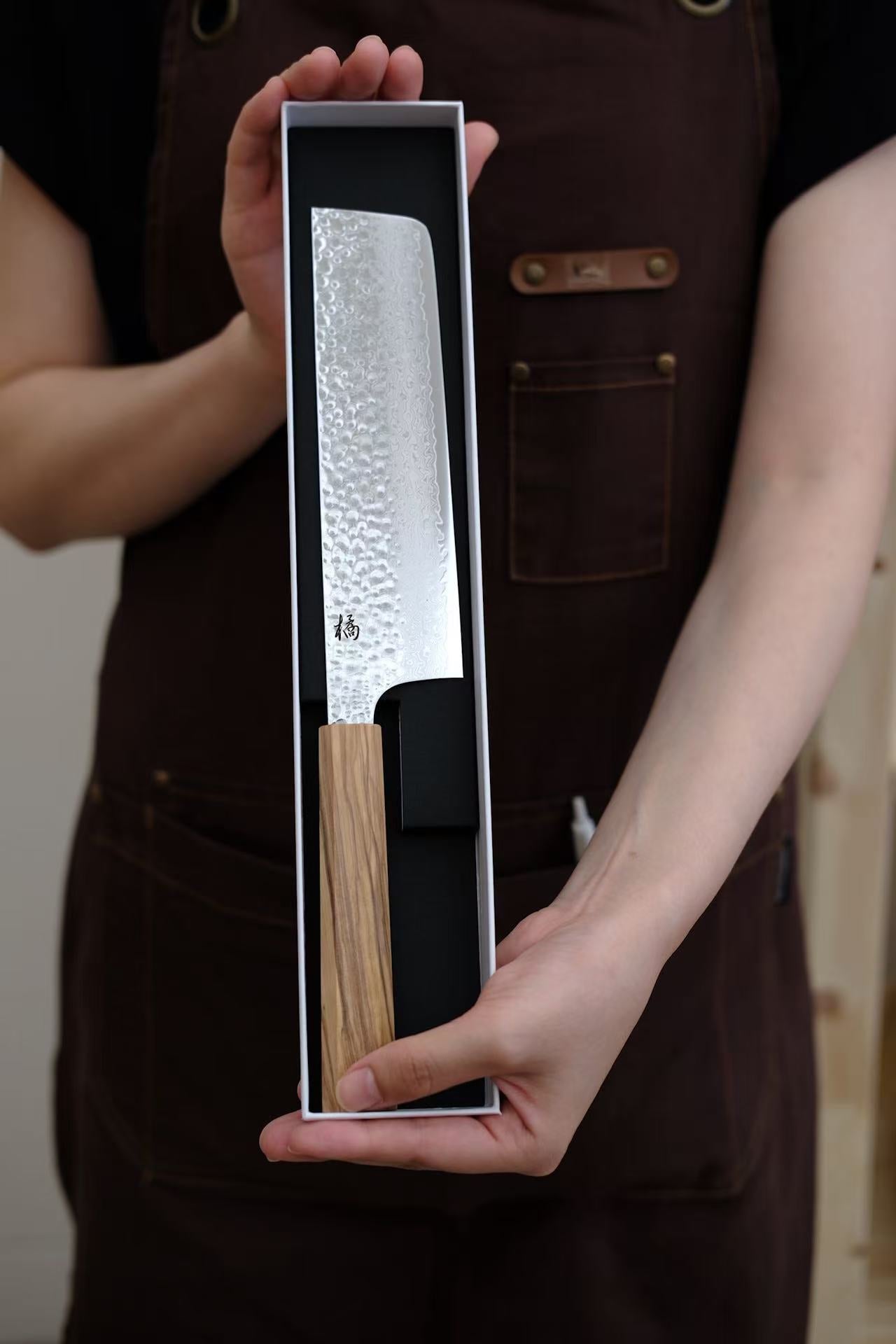 Orange Market Exclusive VG10 Damascus Hammered Japanese Chef's Nakiri Knife 180mm(7" in)