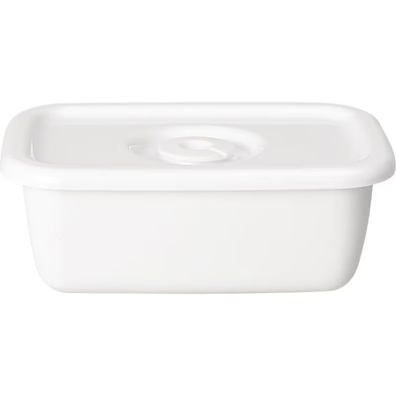 Noda Horo White Series Rectangle Deep Enamel Container – S / Airtight Lid