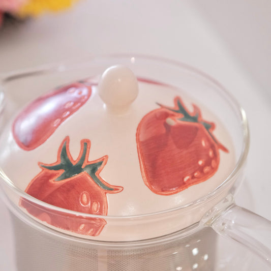 Strawberry Hand-Painted Hasami Ware Glass Teapot 300ml/10fl oz