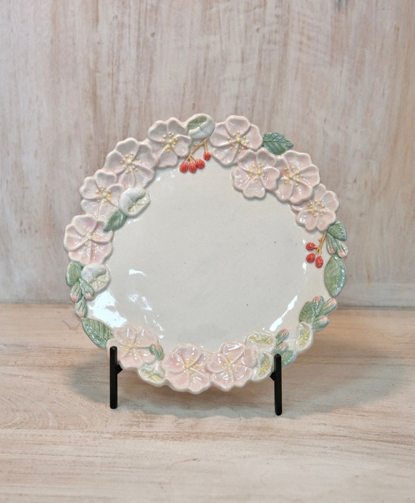 Misao Ishiguro-石黒美佐緒 Handmade 19cm/7.8'' Medium Plate (Pink Flower)