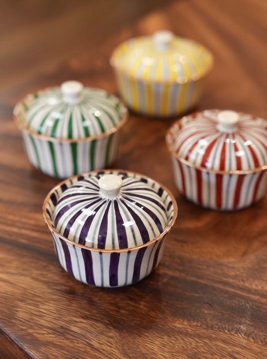 Japan Arita Hand Painted Dyed Brocade “Tokusagusa” Yuzu White Glaze Lidded Bowl – 4 Colors