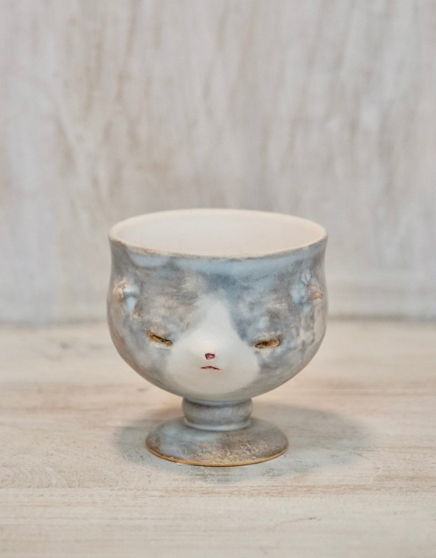 Koizumi Chiharu-こいずみ ちはる Handmade Ceramic Face goblet #2