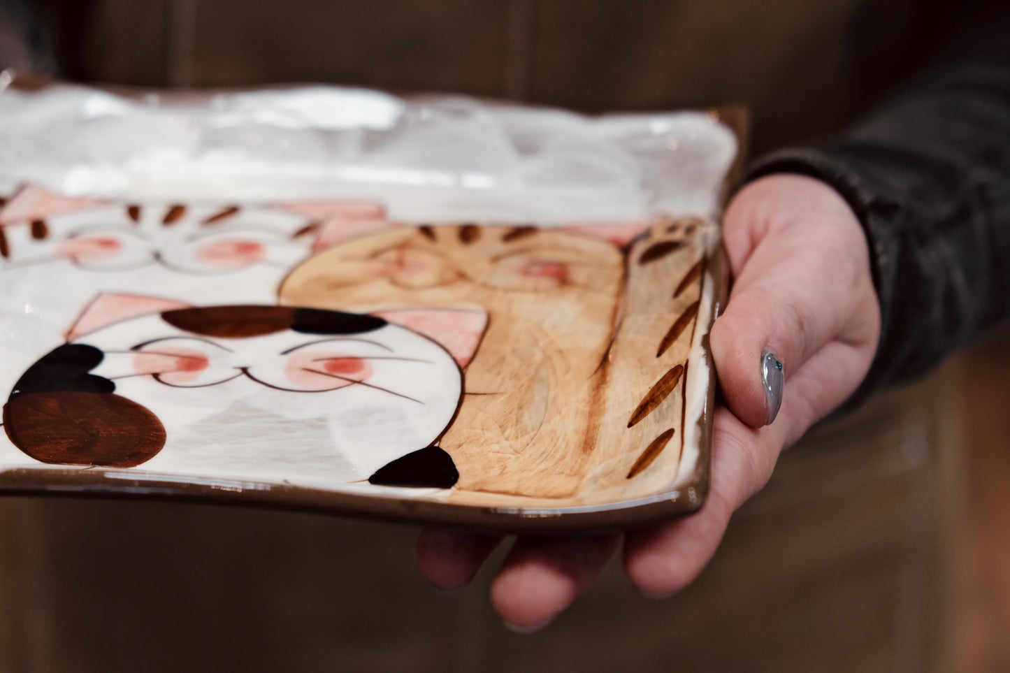 Hasami ware Handcraft Kitty Cat Squre Plate