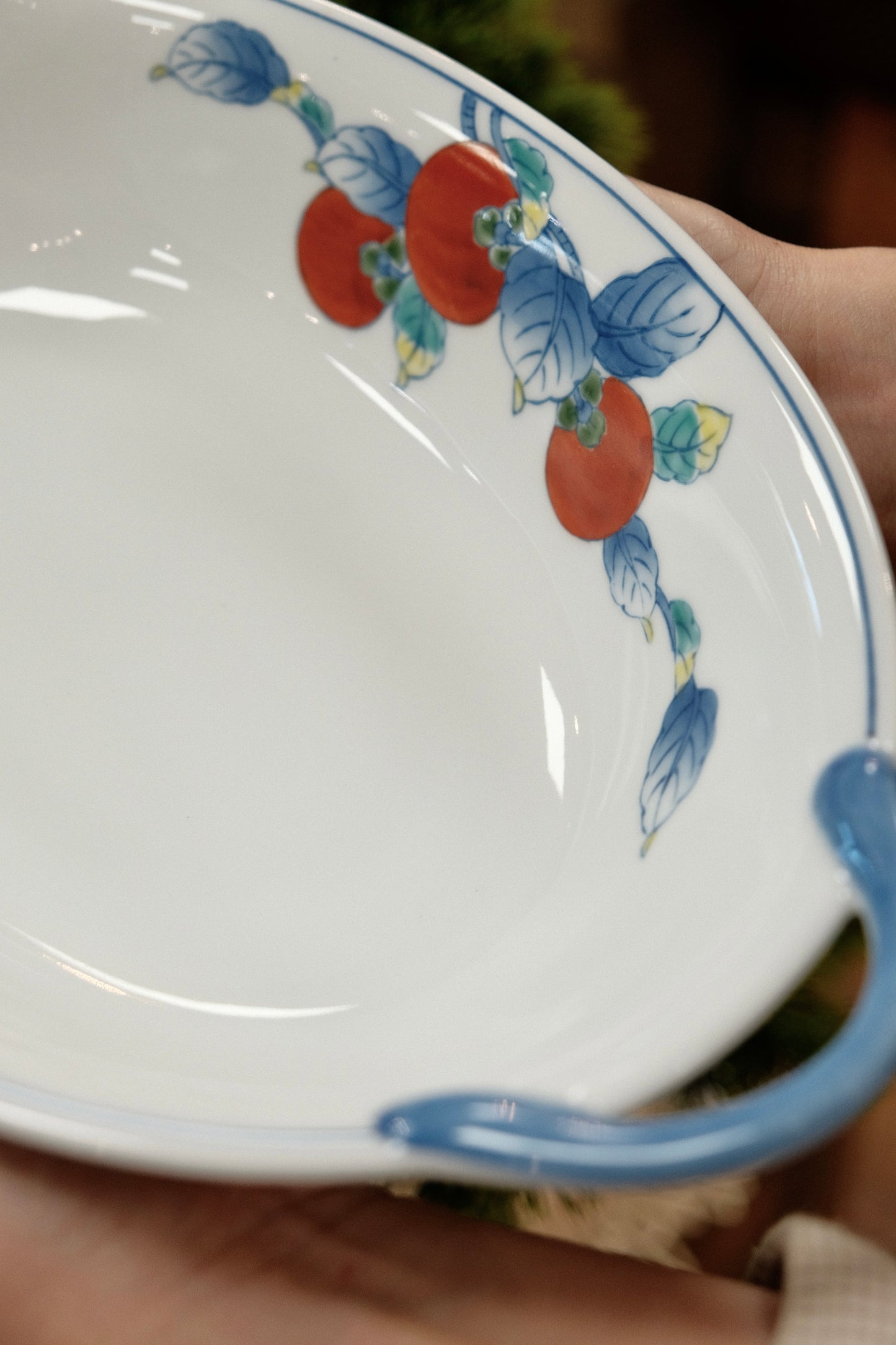 Arita yaki Handmade Persimmon Oval Handle Bowl