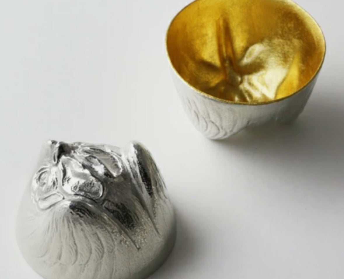 能作Nousaku 100% Tin Sake cup GUINOMI Zodiac Dragon Gold leaf 50cc (Gift Box)