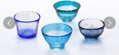 Tsugaru Handblown Sake Cup Set-Blue Ocean 4pcs Set(Gift Set)