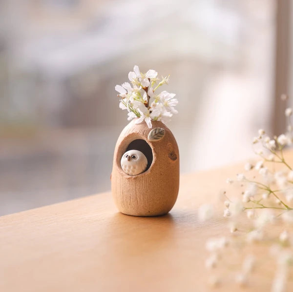 Shigaraki ware Handmade mini Owl Vase (Gift Box)