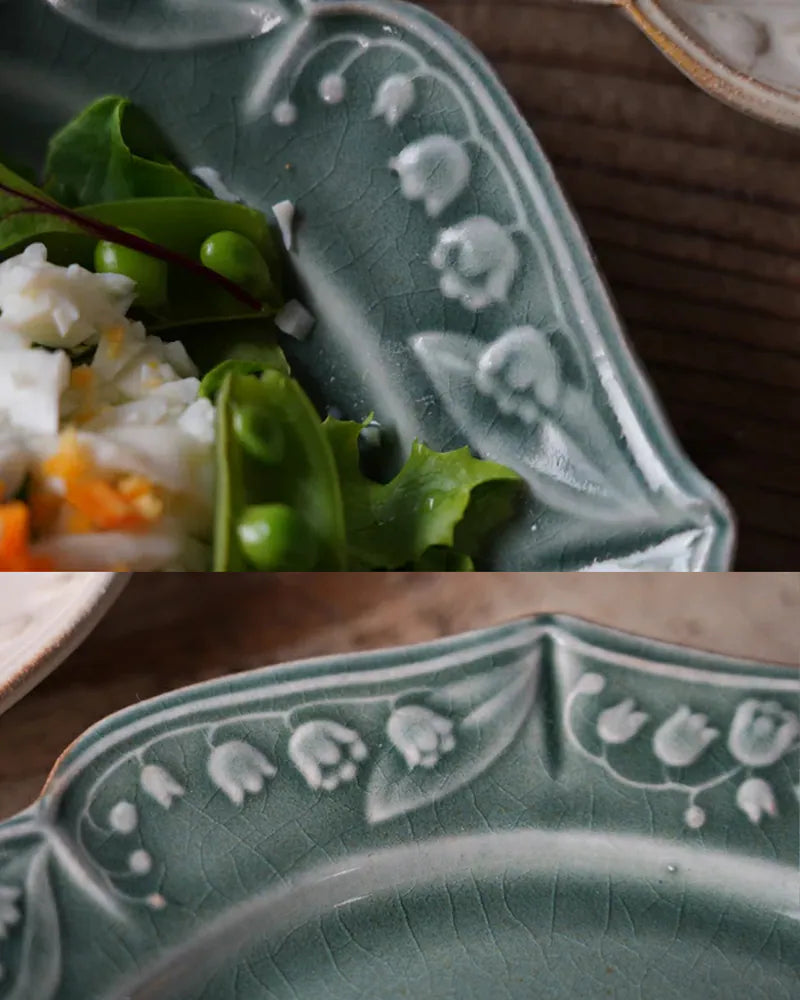 Mashiko ware Lily of the Valley (Suzuran) 8.5 inch plate