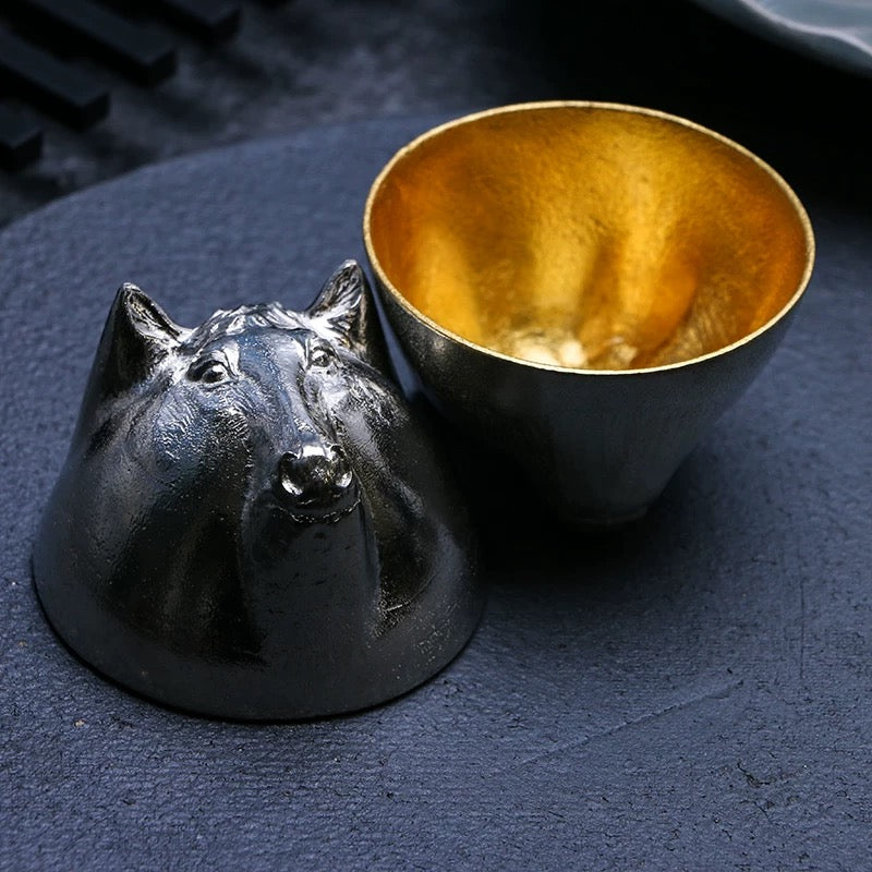 能作Nousaku 100% Tin Sake cup GUINOMI Zodiac Dragon Gold leaf 50cc (Gift Box)