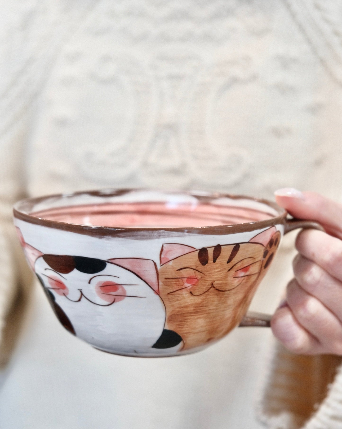 Hasami ware Handcraft Kitty Cat Soup Mug 500ml/16oz (Large)