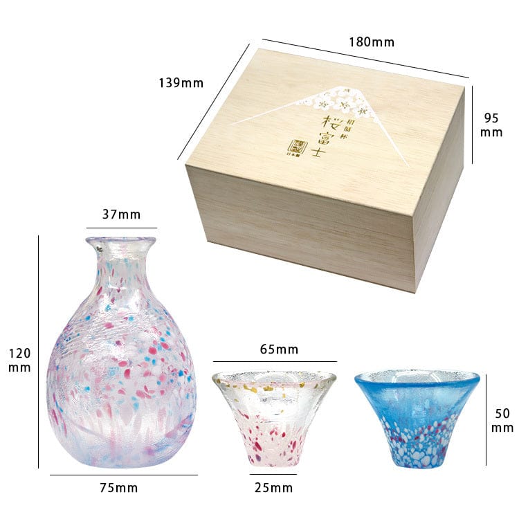 Toyo Sasaki Glass Sake Cups Set- Mt. Fuji Sakura(250ml/35ml)