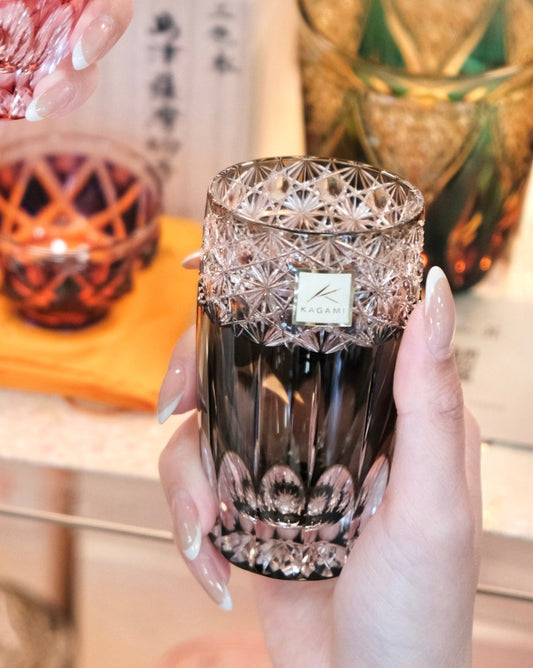[KAGAMI CRYSTAL] Slim Glass Koka (Shining Flowers) Black By JUNICHI NABETANI Master Of Traditional Crafts Edo Kiriko