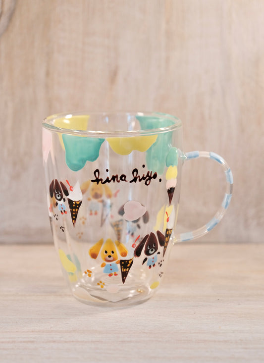 Hina Hiyo Club Hand-drawn Double Wall Glass Mug #1
