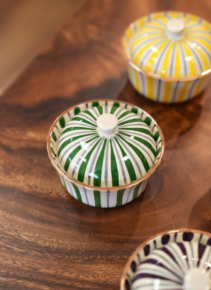 Japan Arita Hand Painted Dyed Brocade “Tokusagusa” Yuzu White Glaze Lidded Bowl – 4 Colors