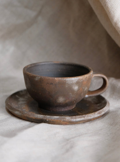 Bizen Yaki Artist-Mori Toshiaki Handmede ceramic Cup and Saucer