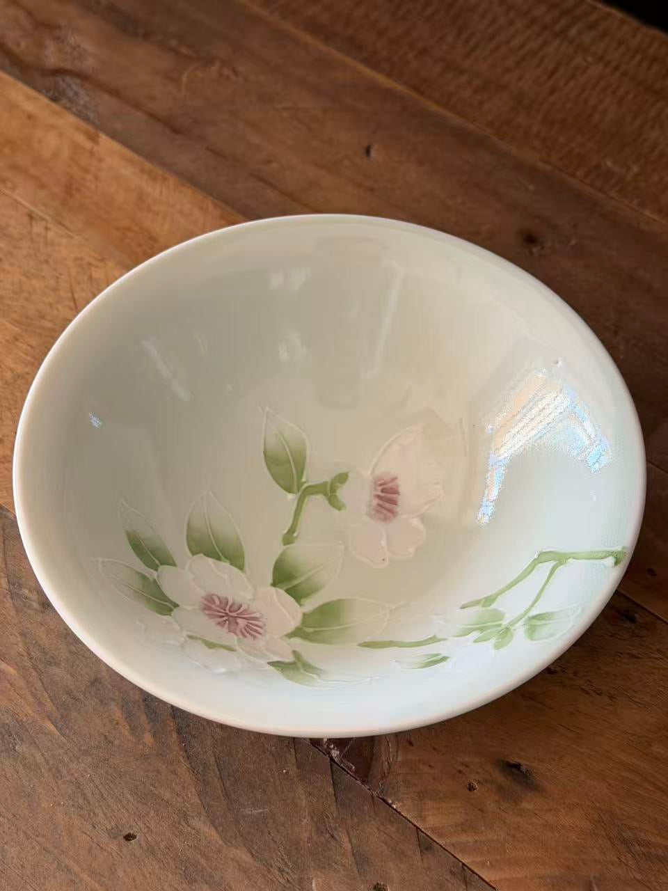 Hasami Ware (洸琳窯) Handmade The Green Glaze Flowers Bowl