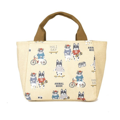 Beige lunch bag patterned back