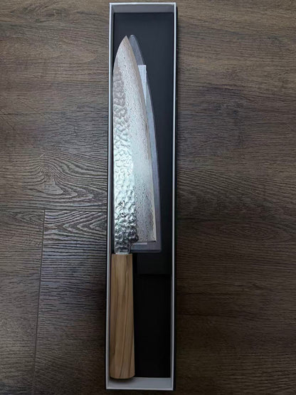 Hatsukokoro Hayabusa VG10 Damascus Tsuchime Gyuto 240mm / Olive