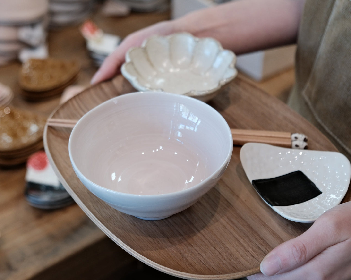Japan made Mino ware origiri small dish plate