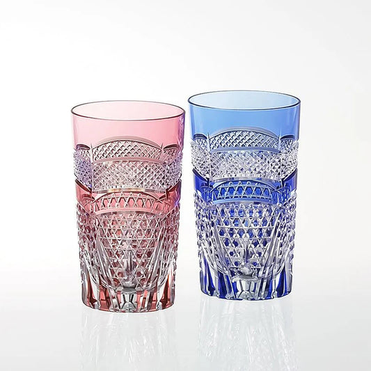 PAIR OF TUMBLERS NANAKO & KAGOME | EDO KIRIKO | KAGAMI CRYSTAL