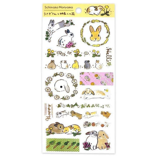 Active Corporation x Shinako Moriyama Gold Foil Clear Sticker - Rabbit and Flower (M04-SR-57)