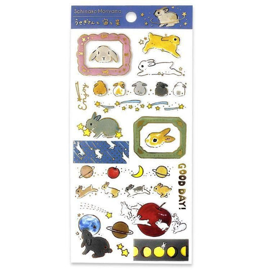 Active Corporation x Shinako Moriyama Gold Foil Clear Sticker - Rabbit Space and Stars (M04-SR-58)