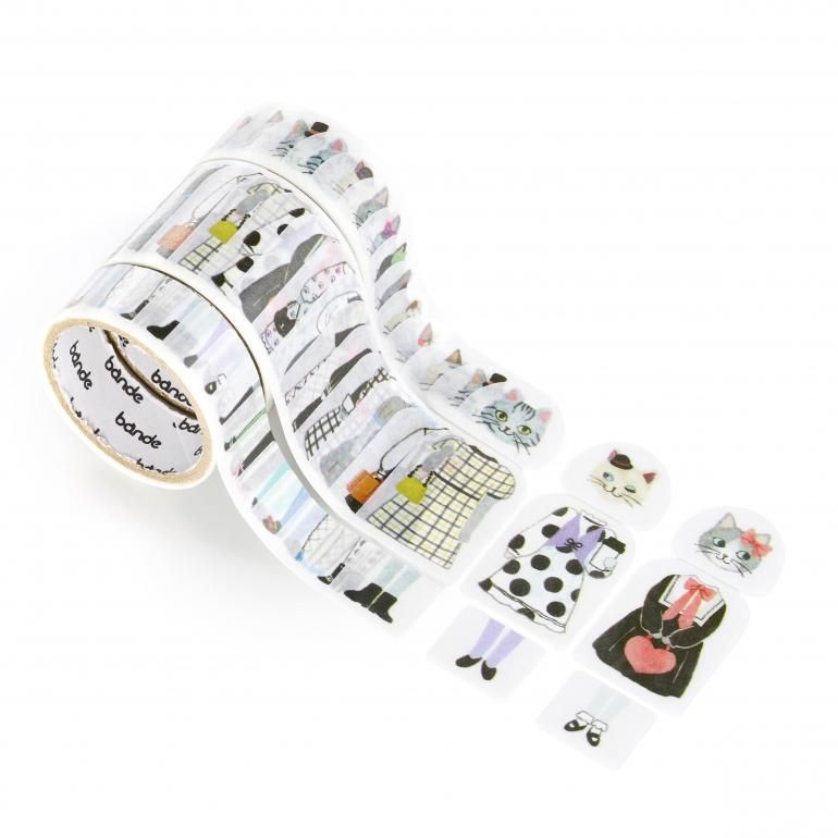 bande × Artist kalo Dress-Up Cat Masking Roll Sticker Set