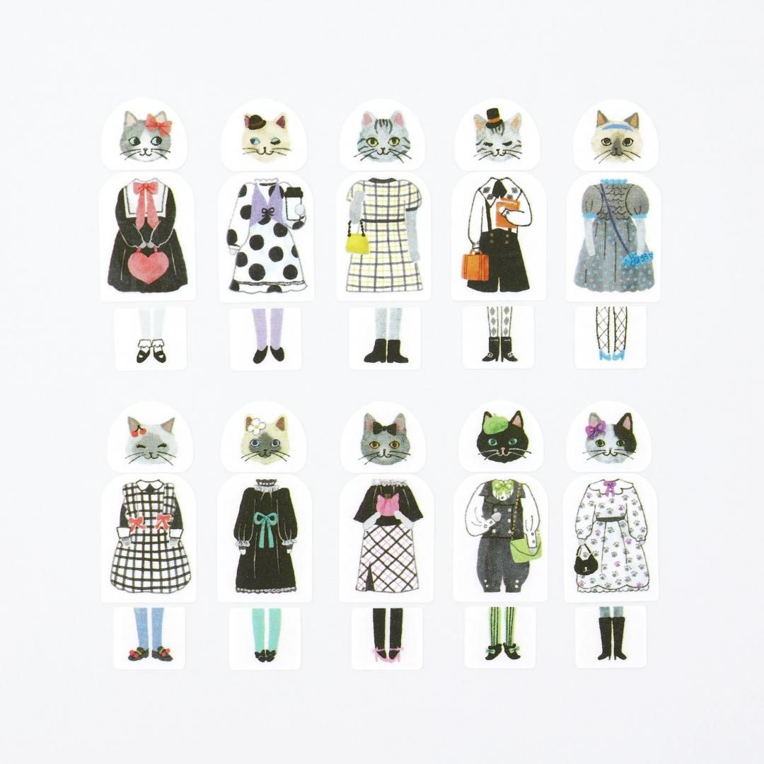 bande × Artist kalo Dress-Up Cat Masking Roll Sticker Set