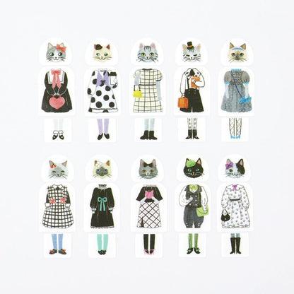 bande × Artist kalo Dress-Up Cat Masking Roll Sticker Set
