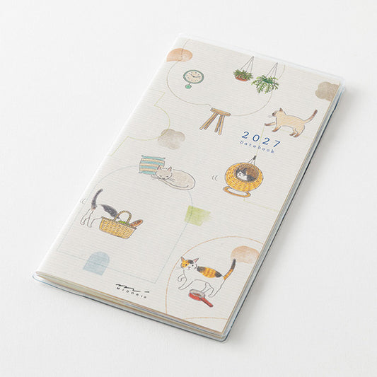 MIDORI Pocket Diary Slim 2027 Cat angled cover view
