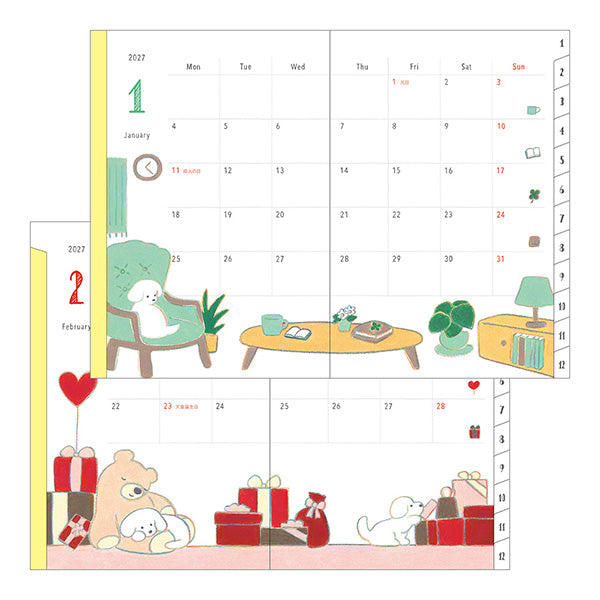 MIDORI Pocket Diary B6 2027 Dog monthly calendar pages