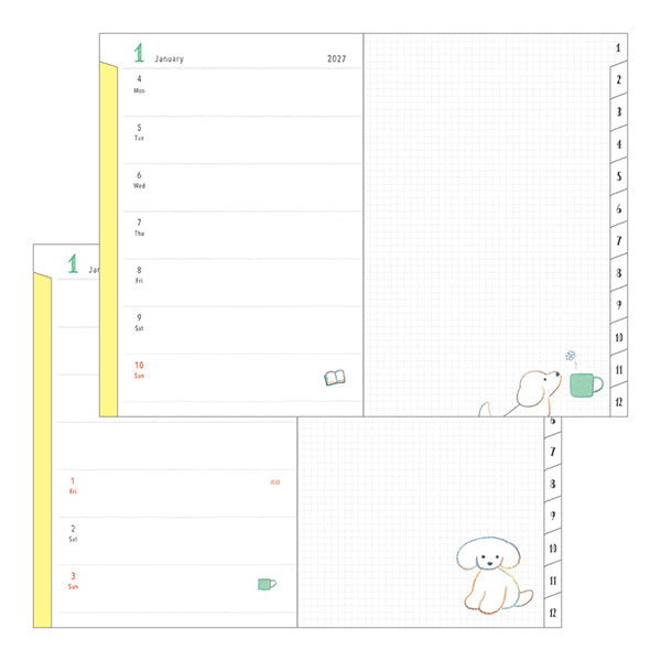 MIDORI Pocket Diary B6 2027 Dog weekly or planning pages