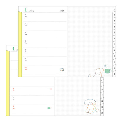 MIDORI Pocket Diary B6 2027 Dog weekly or planning pages