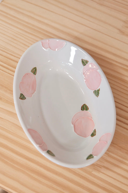 Tokushichi Gama Arita ware Fruits Oval Curry Plate-Peach