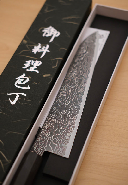Hatsukokoro Ryuhyo SG2 Kurozome Damascus Gyuto 240mm / Mono Ebony