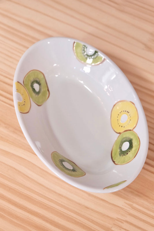 Tokushichi Gama Arita ware Fruits Oval Curry Plate-Kiwi