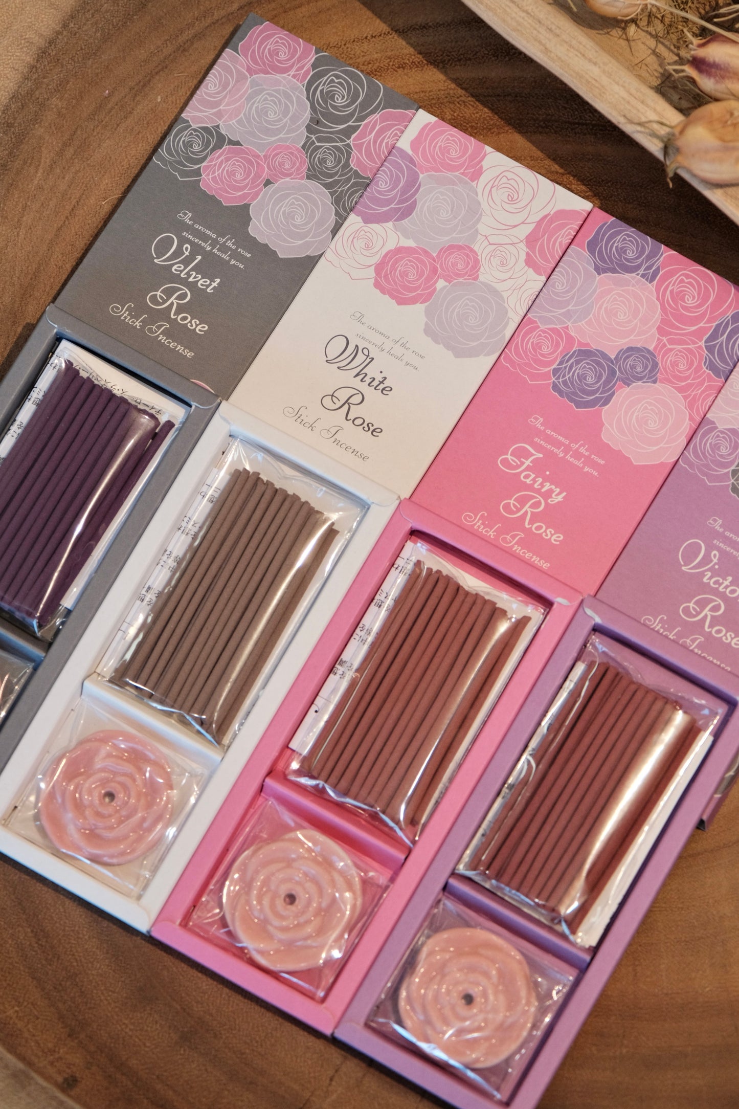 Kousaido Japan Premium Incense Sticks gift box with Rose shaped incense holders -30 sticks