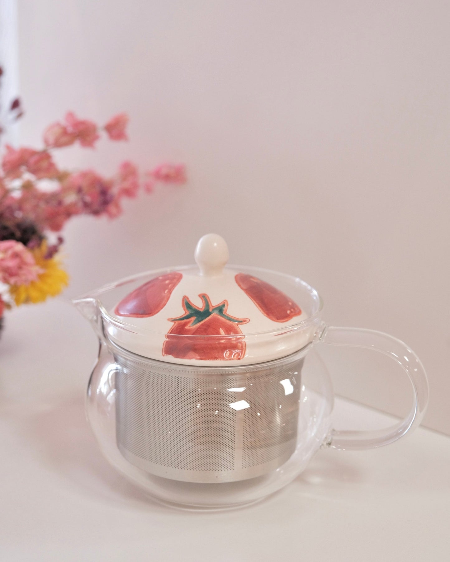 Strawberry Hand-Painted Hasami Ware Glass Teapot 300ml/10fl oz