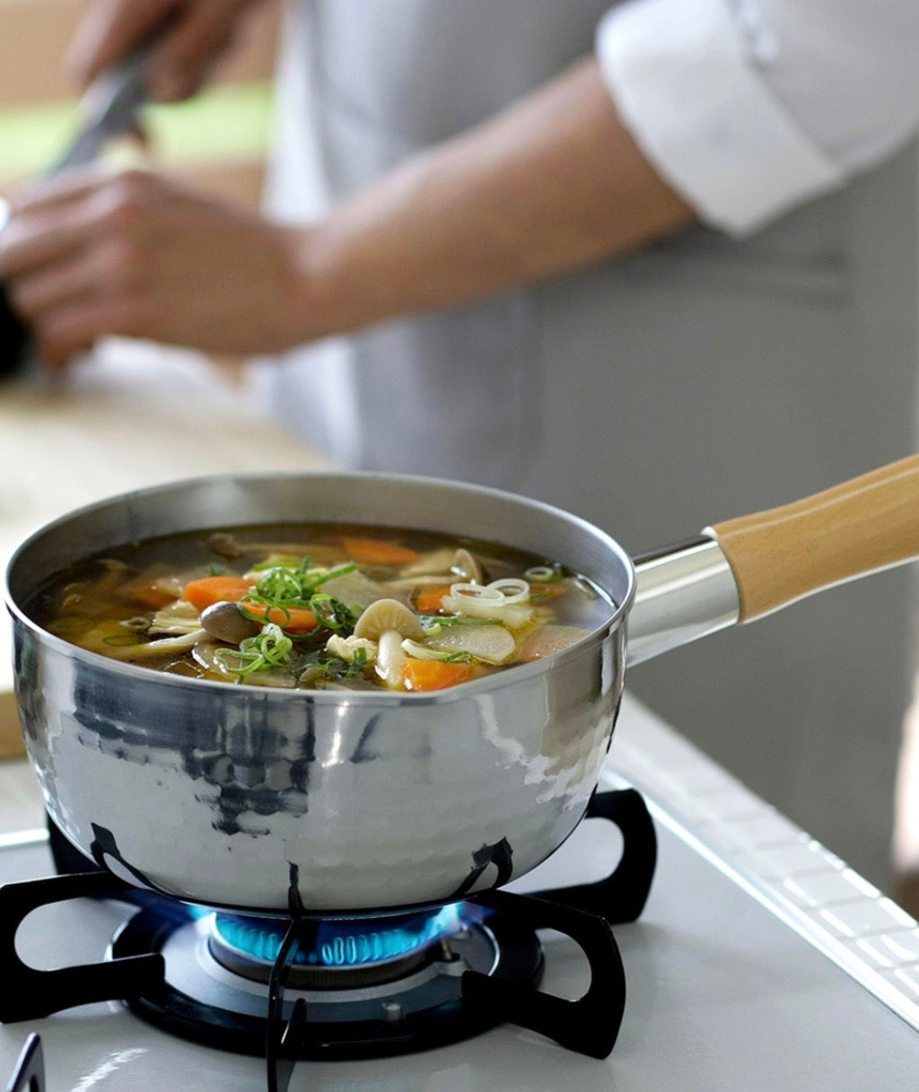 Shimomura Kihan Pro Model Hammered Yukihira Saucepan 18cm – Stainless Steel | Made in Japan