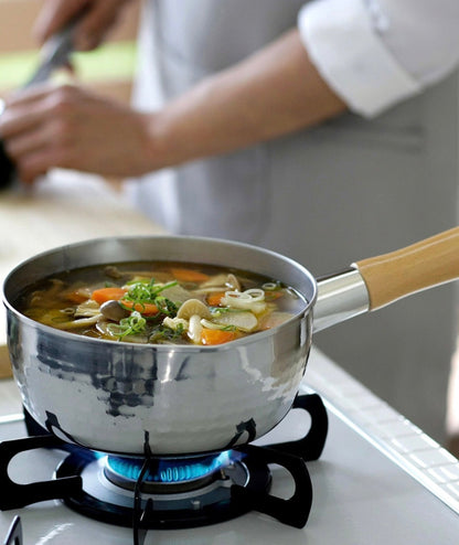 Shimomura Kihan Pro Model Hammered Yukihira Saucepan 18cm – Stainless Steel | Made in Japan